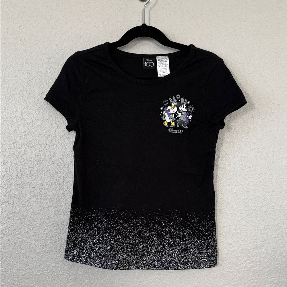 Walt Disney World Girls Black 100 Tee with Sparkling Glitter Hem